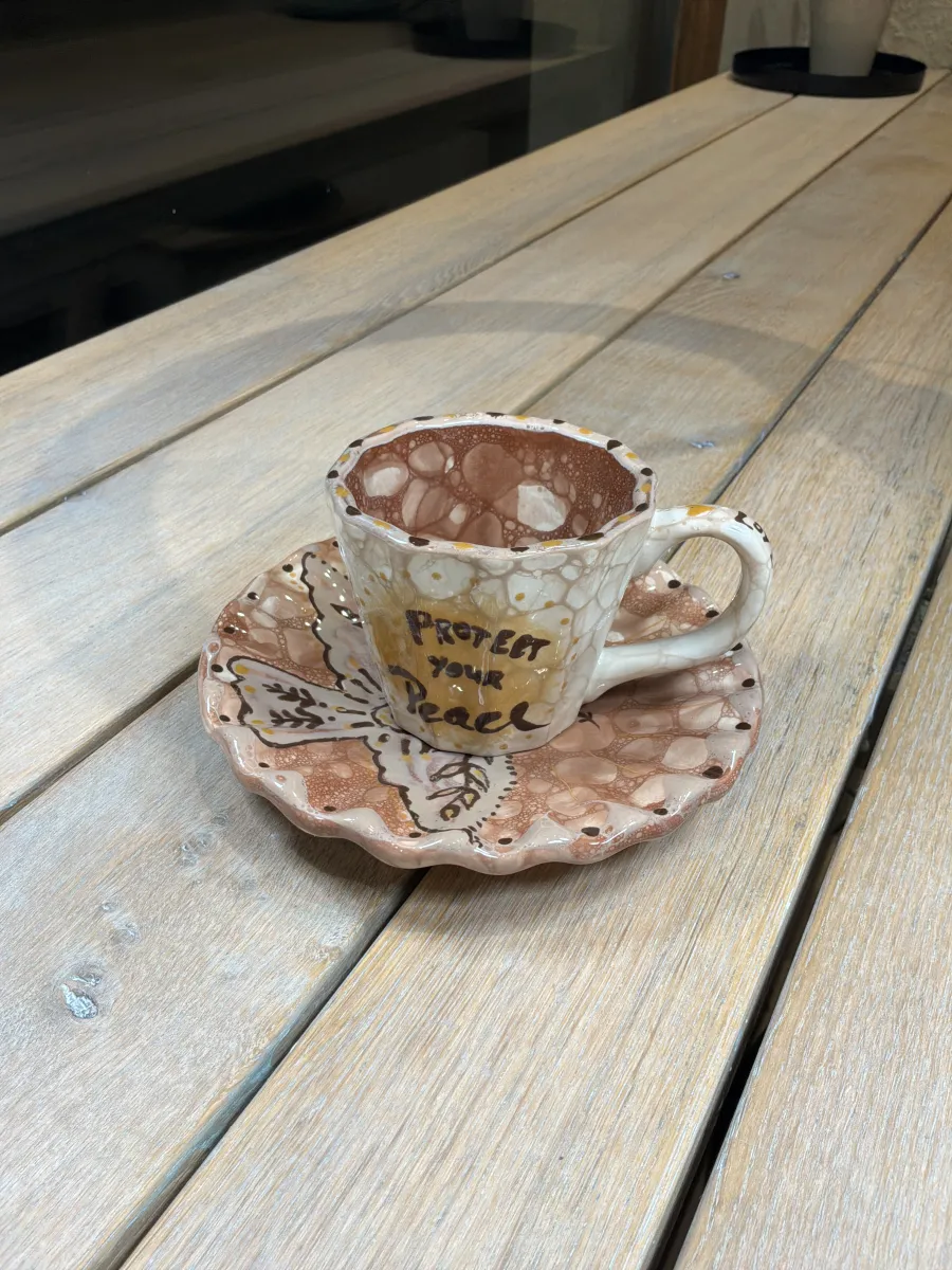 Tasse mit Untertasse – handbemaltes Unikat 057